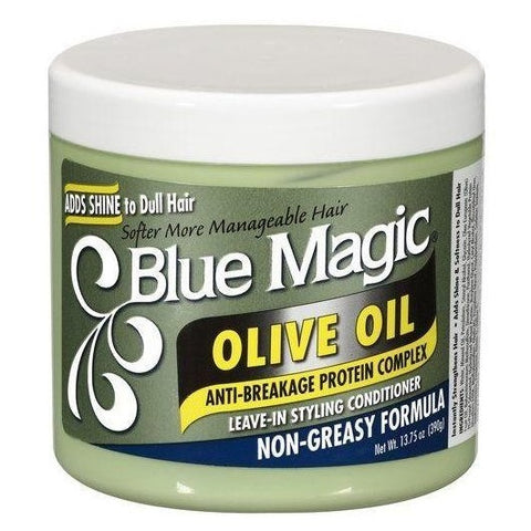 Blauwe magische olijfolie vertrekt in stylingconditioner 390 gram